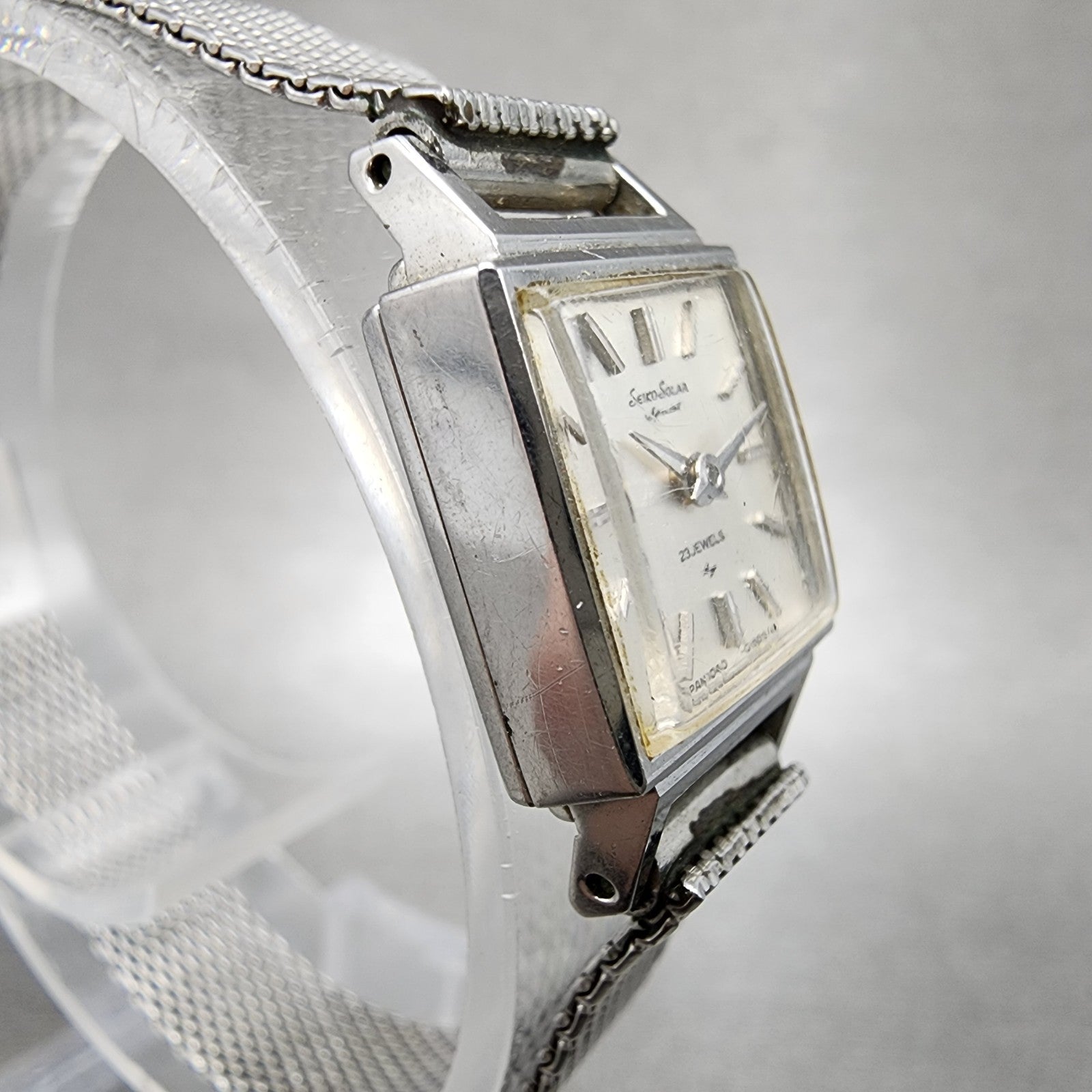 Seiko Solar Special Tank Watch Women 15mm Silver Tone Stainless Steel Runs3
