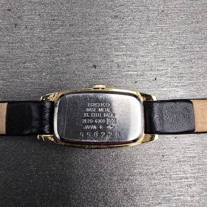 Seiko Watch Women 13mm Gold Dial Gold Tone Rectangle 2E20-6300 New Battery10