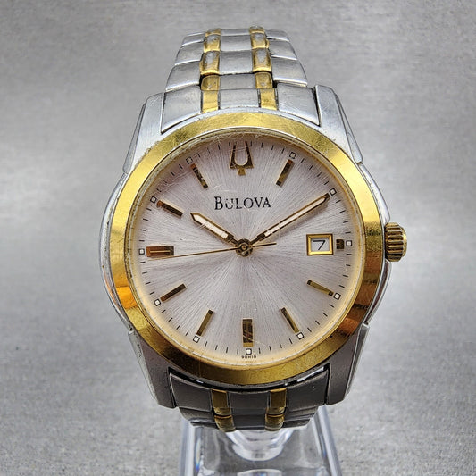 Bulova Watch Men 37mm Silver Dial Two Tone Date Rouns 98H18 New Battery0
