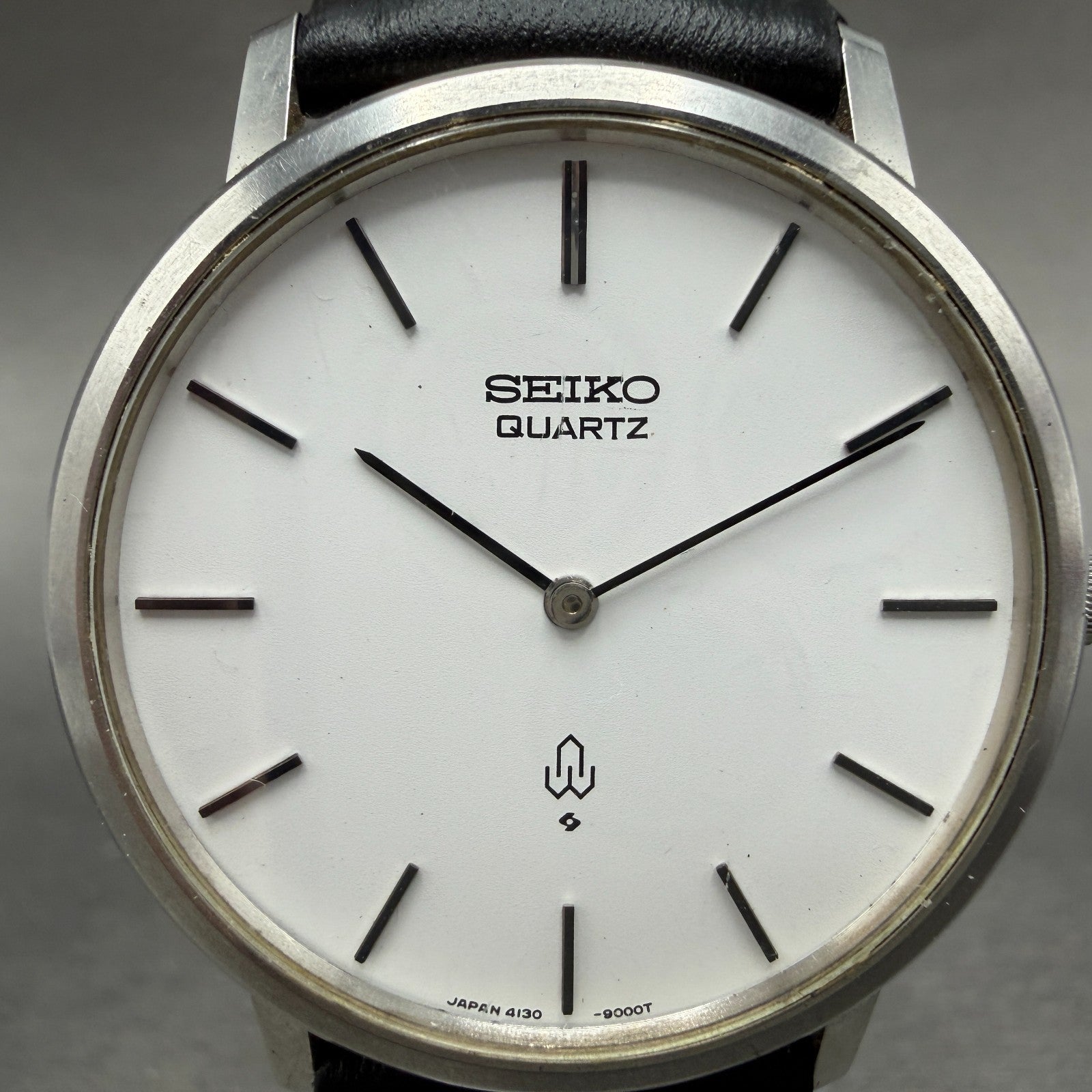 Seiko Watch Men 34mm White Dial Silver Tone Round Vintage 4130-9001 New Battery1
