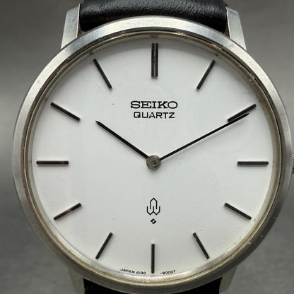 Seiko Watch Men 34mm White Dial Silver Tone Round Vintage 4130-9001 New Battery1