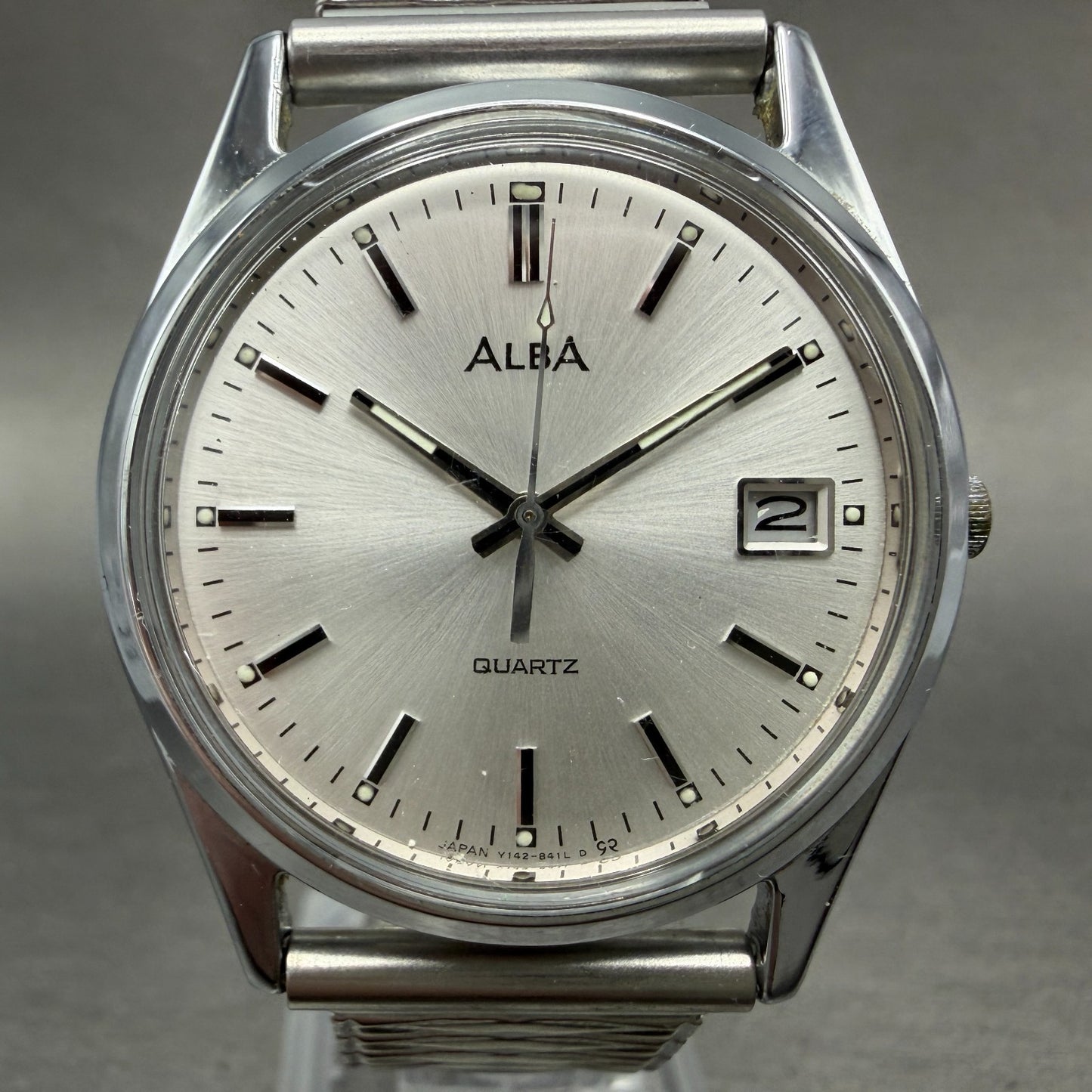 Seiko Alba Watch Men 36mm Silver Dial Silver Tone Date Y142-8160 New Battery VTG0