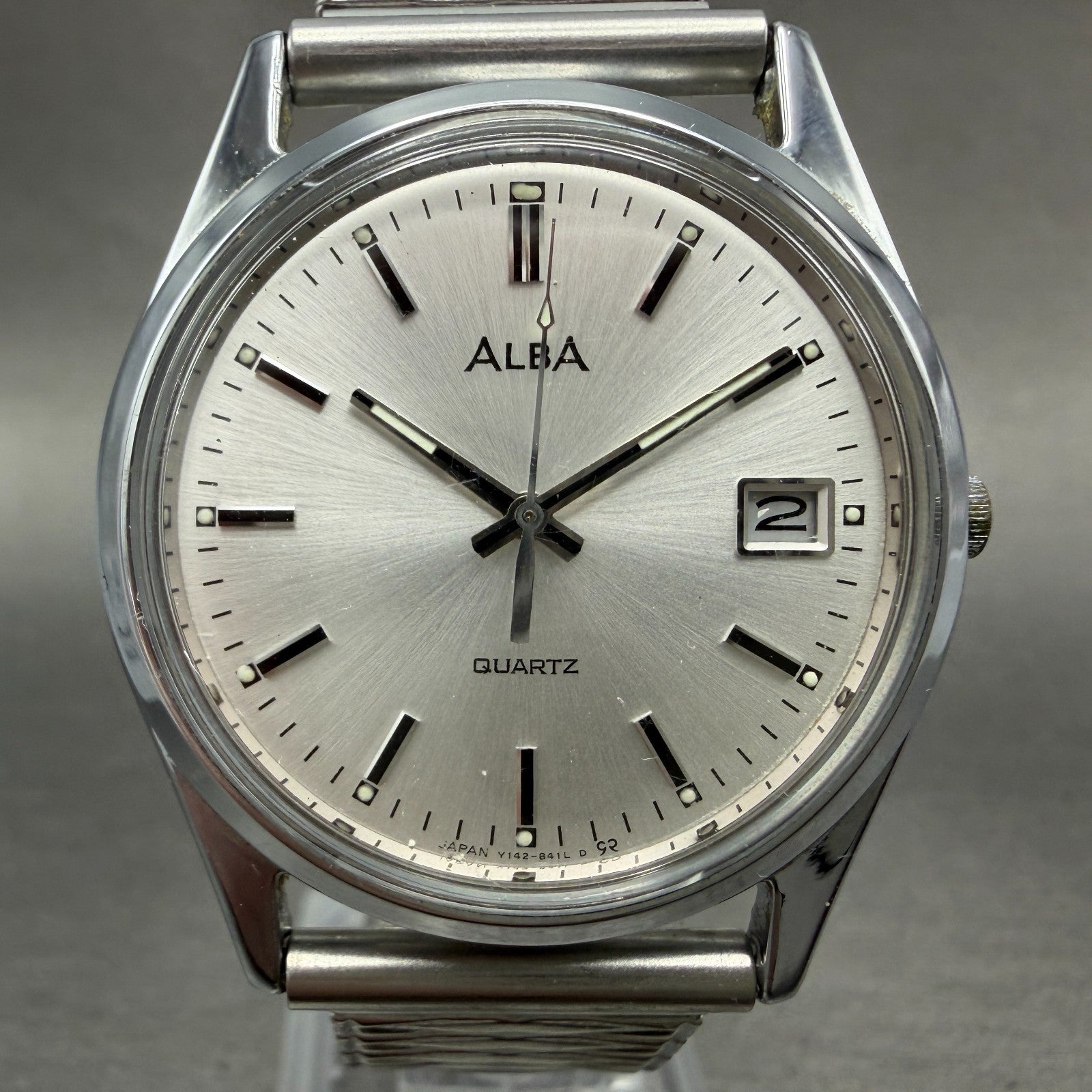 Seiko Alba Watch Men 36mm Silver Dial Silver Tone Date Y142-8160 New Battery VTG0