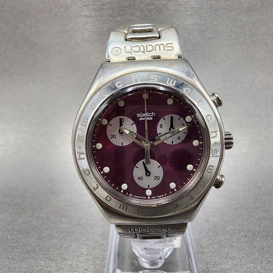 Swatch Chronograph Watch Men 35mm Purple Dial Silver Tone YMS105G New Battery0