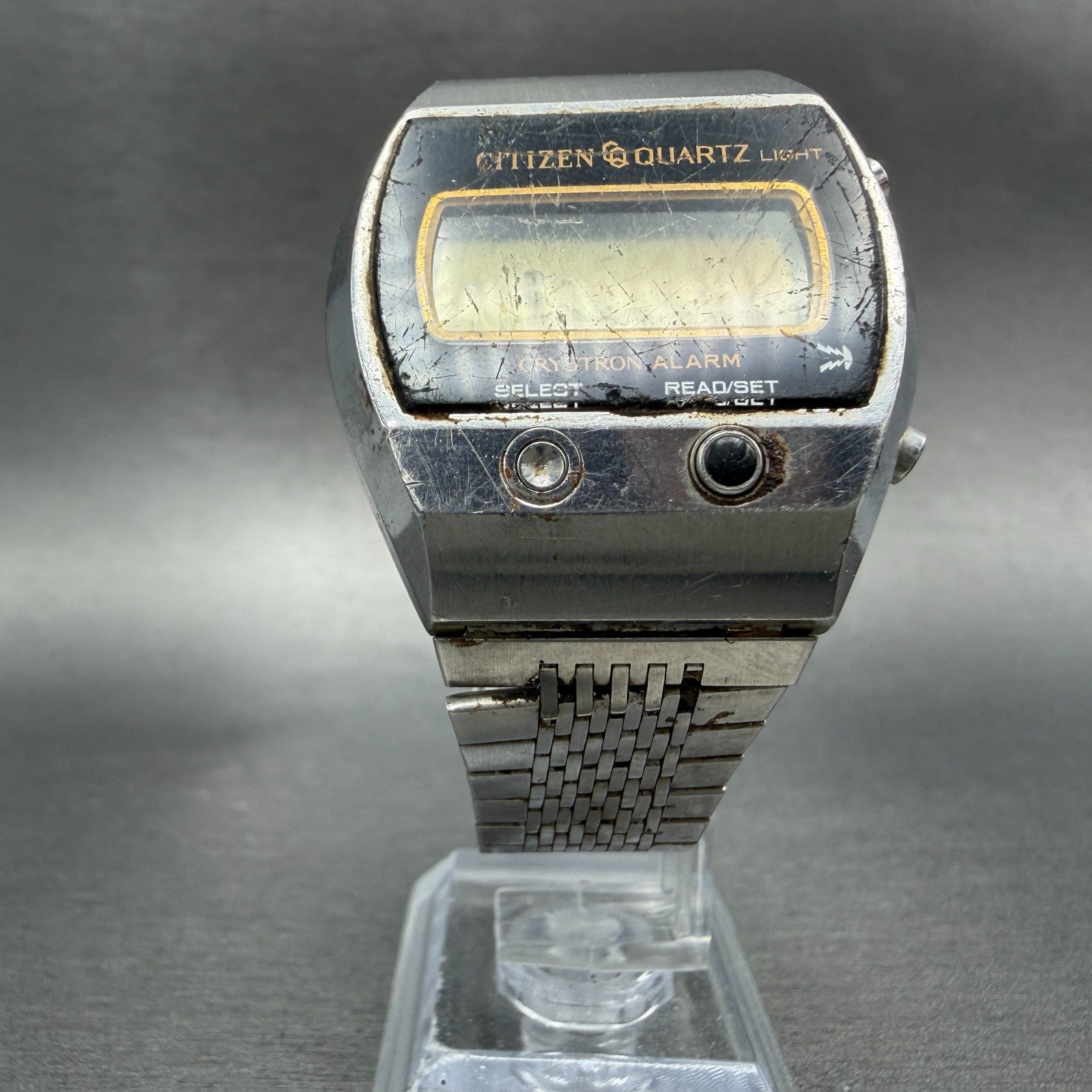 Citizen Digital Watch Men 35mm Black Dial Silver Tone Alarm 4-095651 PARTS VTG6