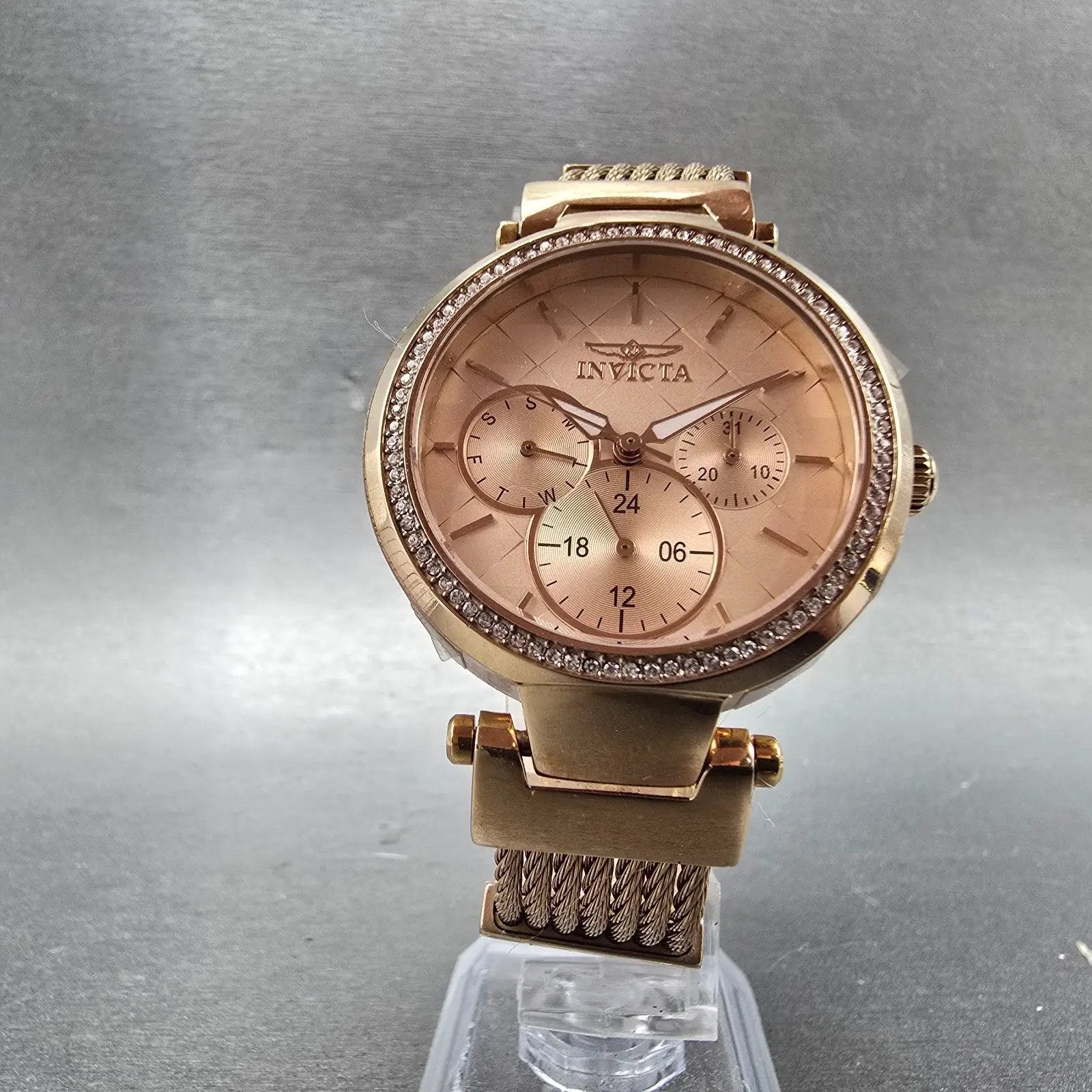 Invicta Angel Watch Women 36mm Pink Dial Rose Gold Tone Daydate 28920 NewBattery5