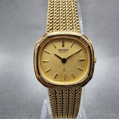 Seiko Watch Women 21mm Champagne Dial Gold Tone Octagon 23205200 New Battery0