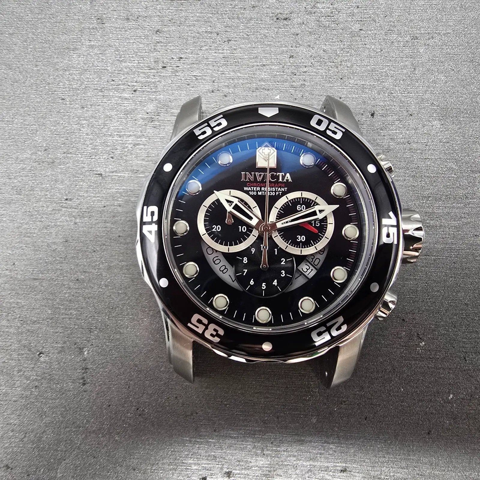 Invicta Pro Diver Chronograph Watch Men 48mm Black Dial Silver Tone 6977 New Bat1
