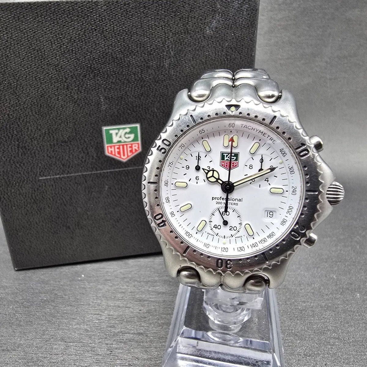 Tag Heuer Professional Chronograph Watch Men 38mm White Dial Steel Date CG11120