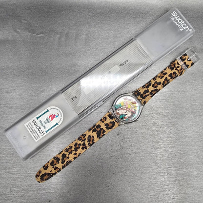 Swatch OONGAWAH! Watch Men 34mm Green Dial Clear Case GK193 New Battery NOS16