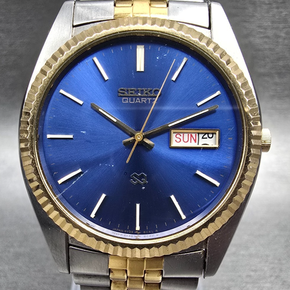 Seiko President Watch Men 37mm Blue Dial Two Tone Daydate 5Y23-8A69 New Battery61