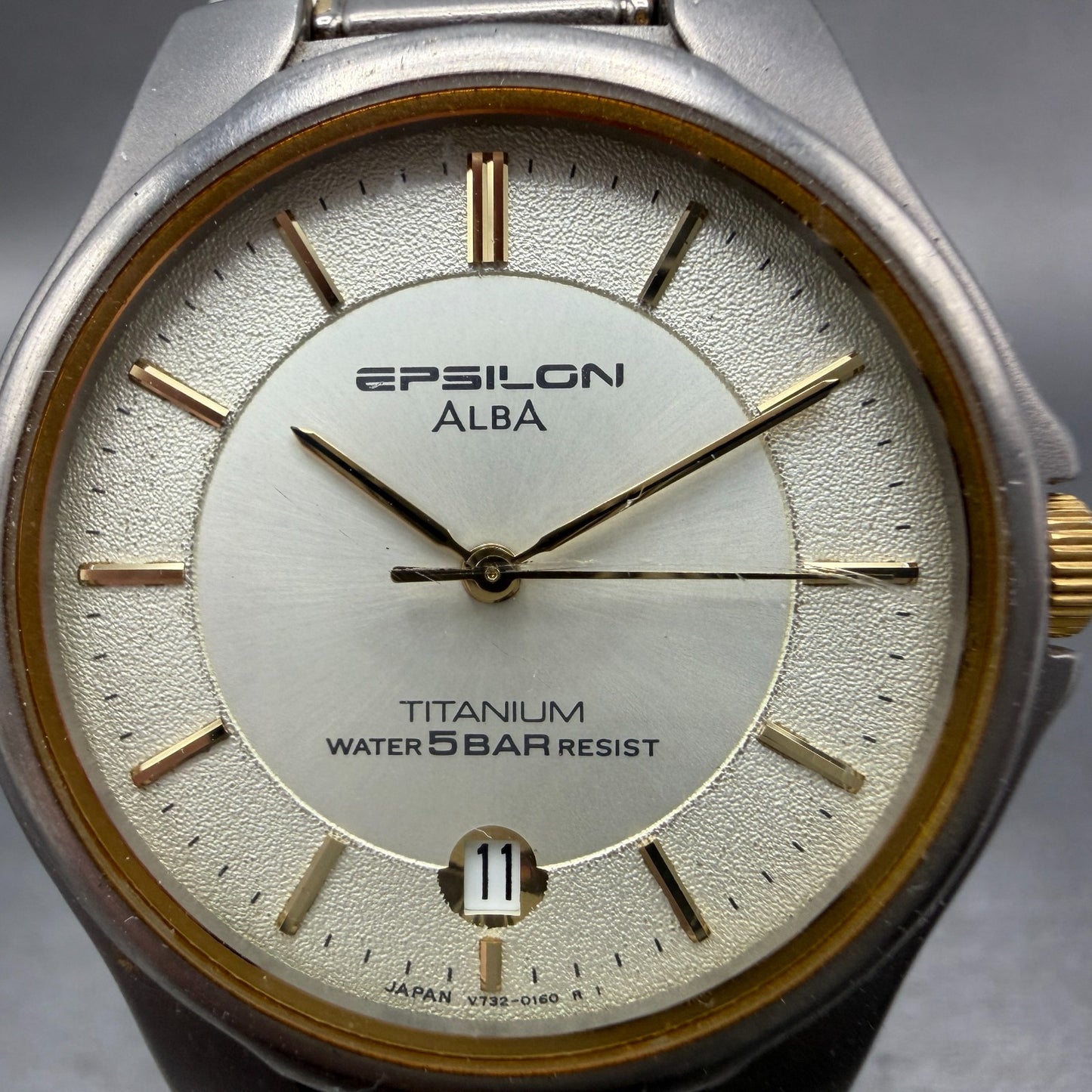 Seiko Alba Epsilon Watch Men 34mm Champagne Titanium Two Tone Date New Battery1