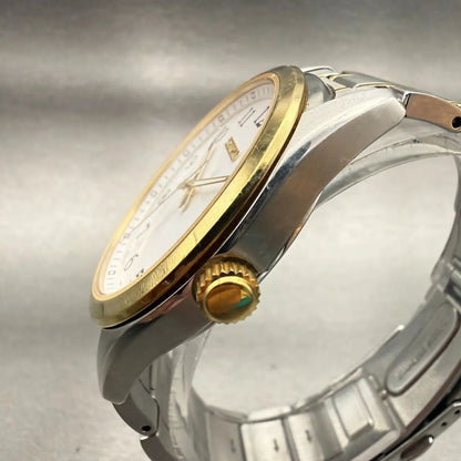 Seiko Watch Men 40mm White Dial Two Tone Date Round 6N52-00F0 New Battery VTG2