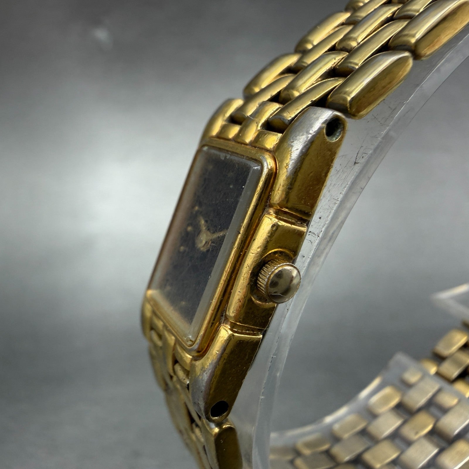 Citizen CQ Tank Watch Women 14mm Black Dial Gold Tone Rectangle New battery VTG2