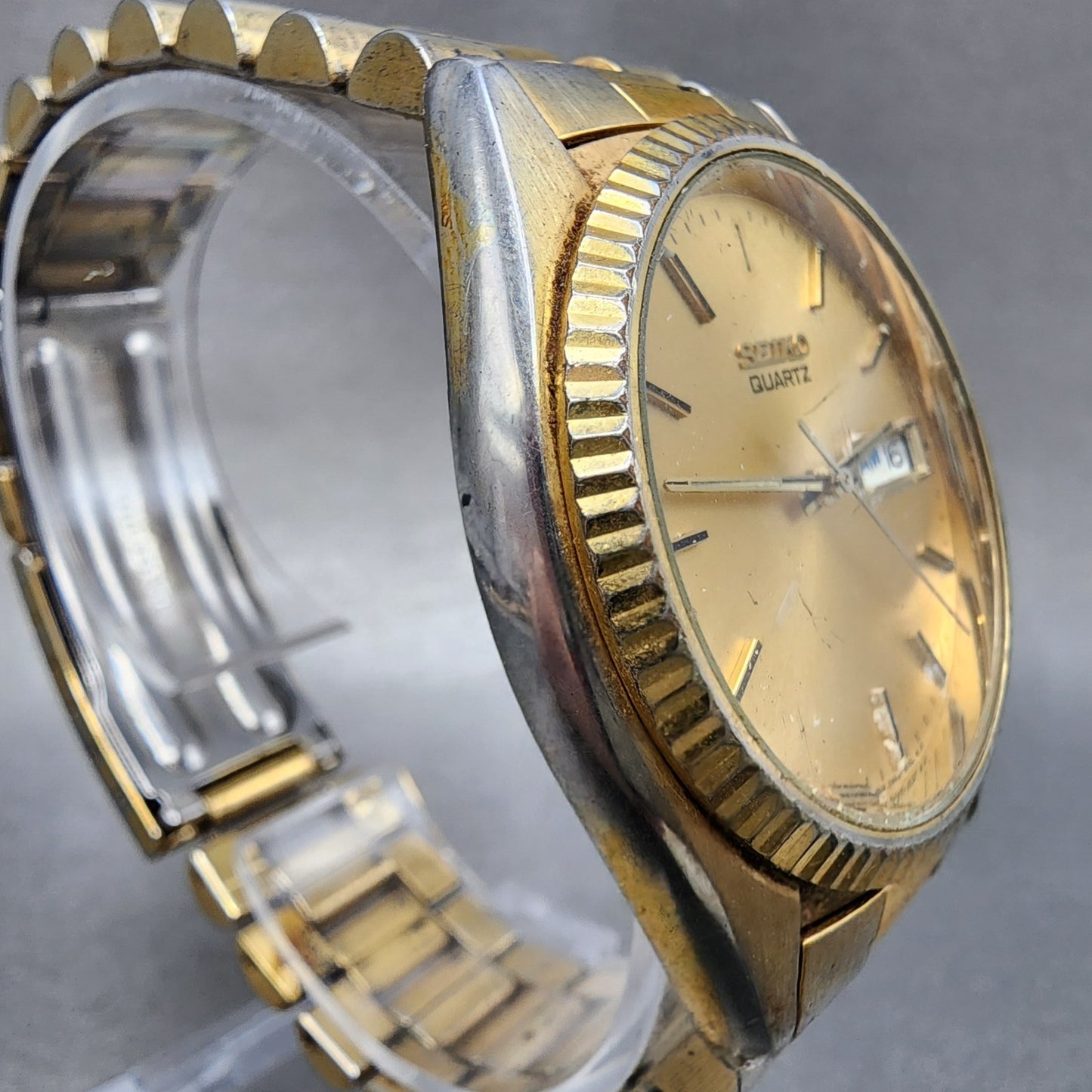 Seiko President Watch Men 36mm Champagne Dial Gold Tone Daydate 7n438110 PARTS4