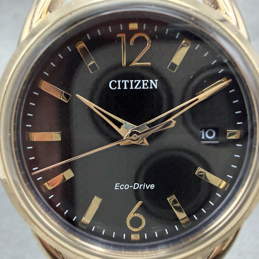 Citizen Eco-Drive Watch Women 36mm Black Dial Gold Tone Date J810-S108667 Runs1