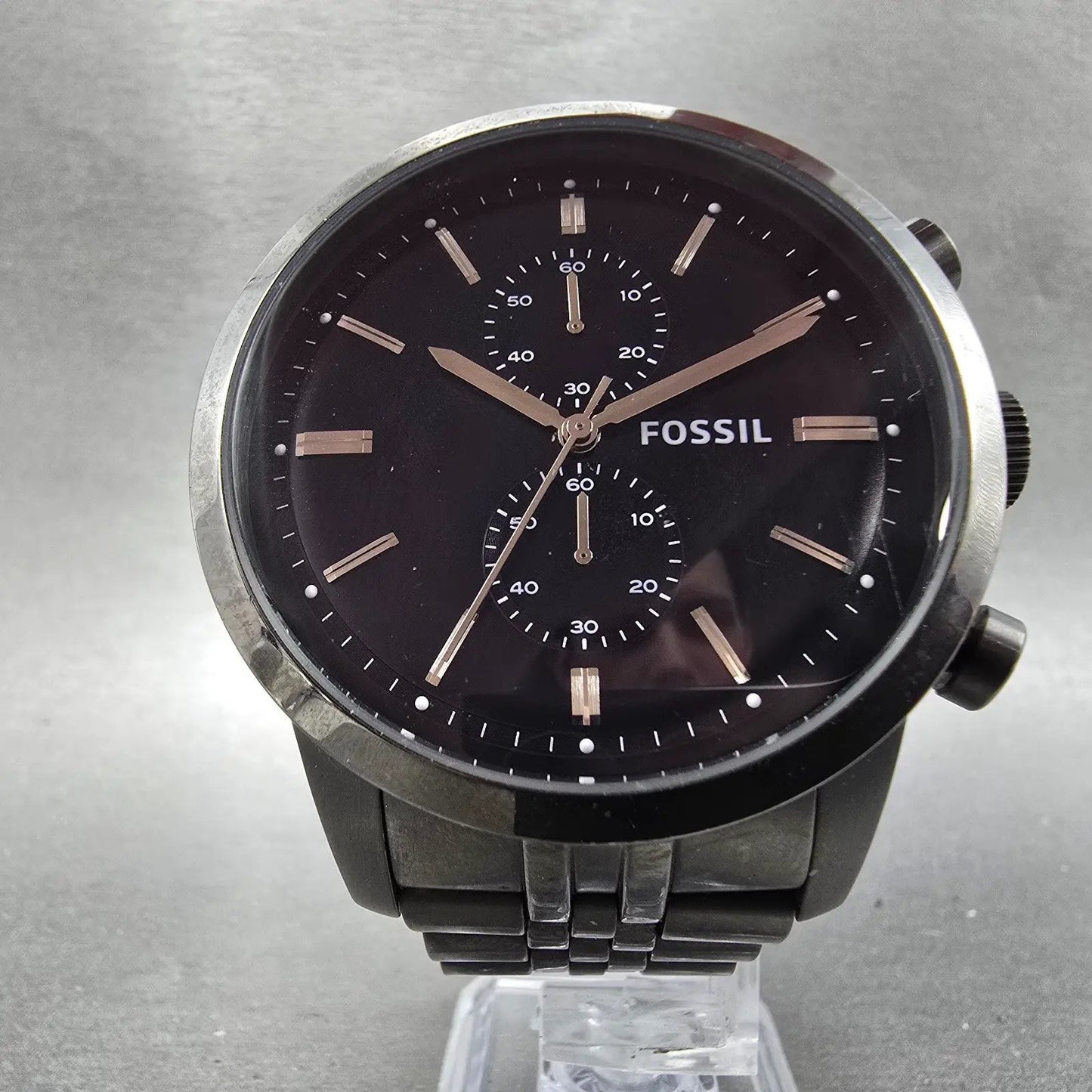 Fossil Chronograph Watch Men 48mm Blue Dial Gray Tone Round FS4786 New Battery5