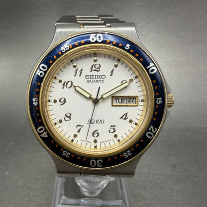 Seiko SQ Dive Watch Men 39mm White Dial Two Tone Daydate 5Y23-6130 New Battery0