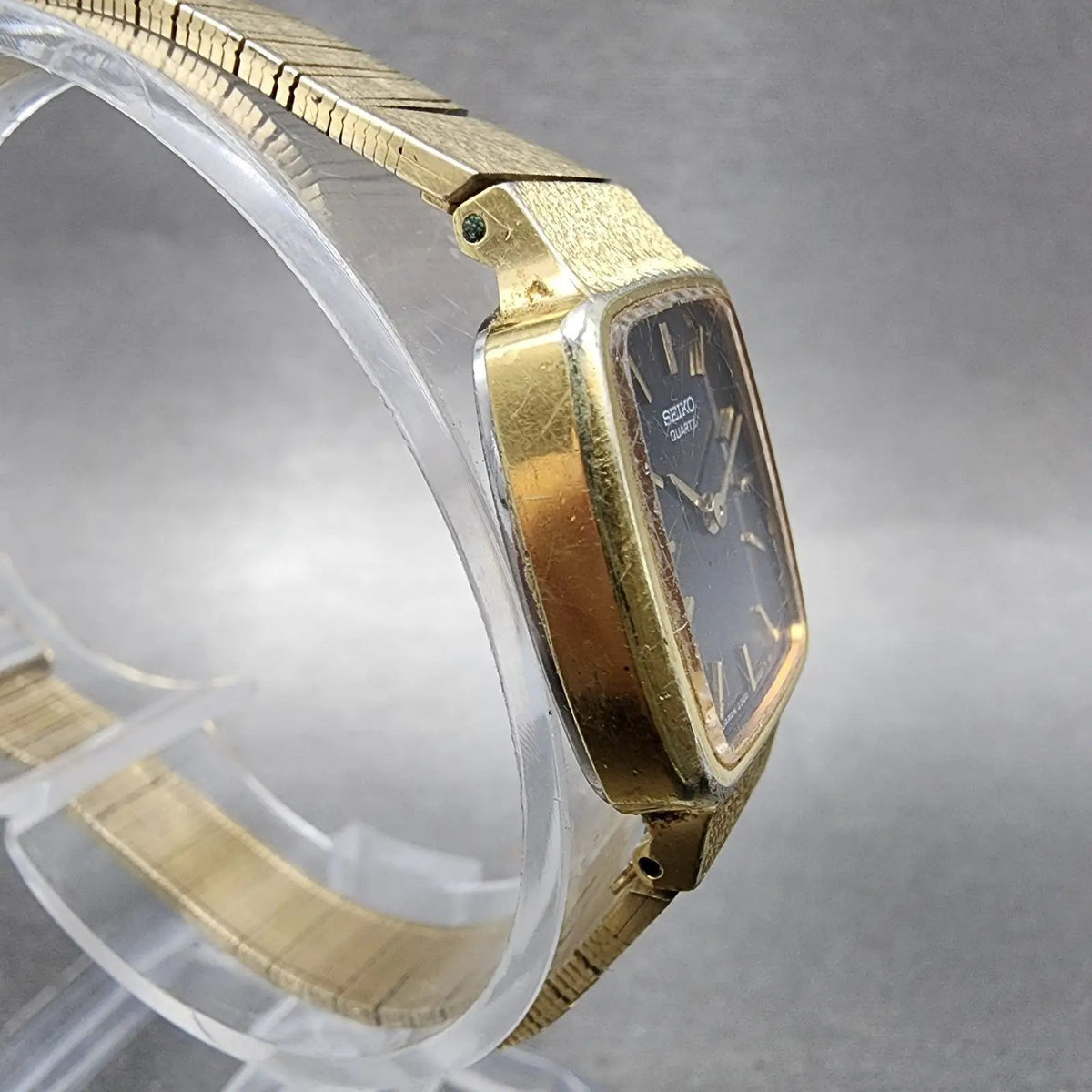 Seiko Tank Watch Women 18mm Brown Dial Gold Rectangle 2320-5229 New Battery VTG3