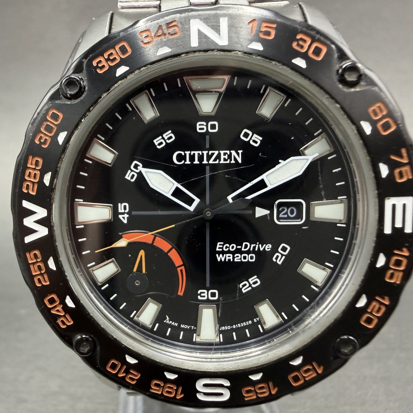 Citizen Eco-Drive PRT Watch Men 44mm Black Dial Steel Date Round AW7048-51E Runs1