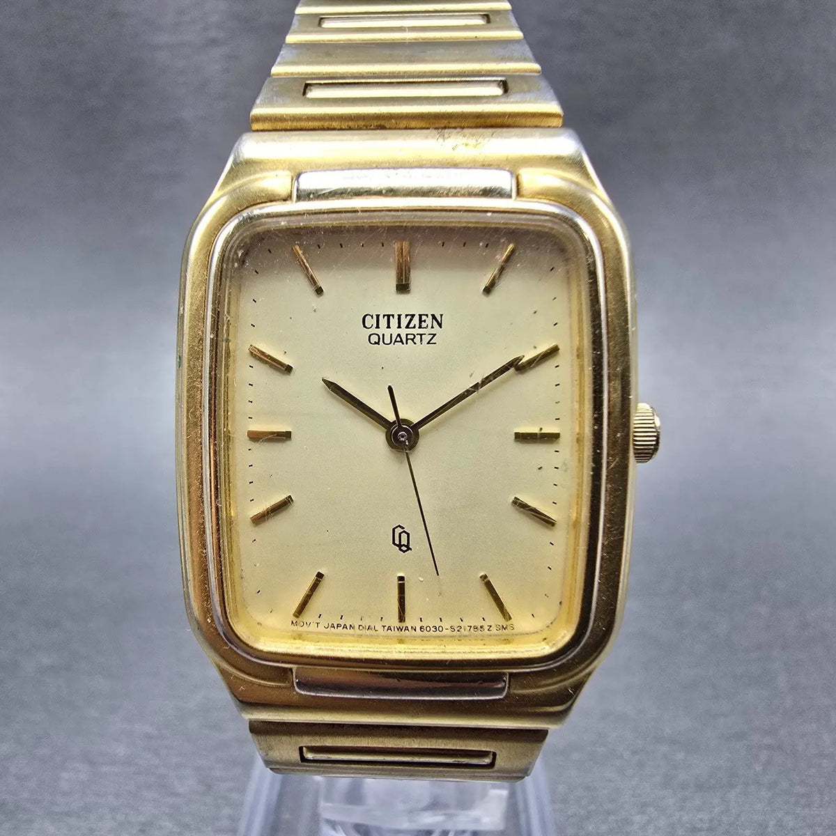 Citizen CQ Tank Watch Men 26mm Gold Dial Gold Tone Rectangle 6030-S16890 PARTS0