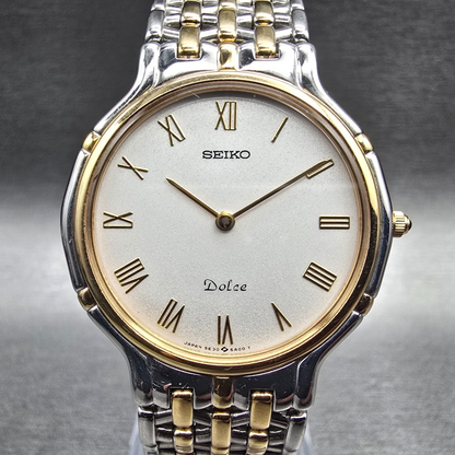 Seiko Dolce Watch Men 32mm Silver Dial Two Tone Round 5E30-6A00 New Battery0