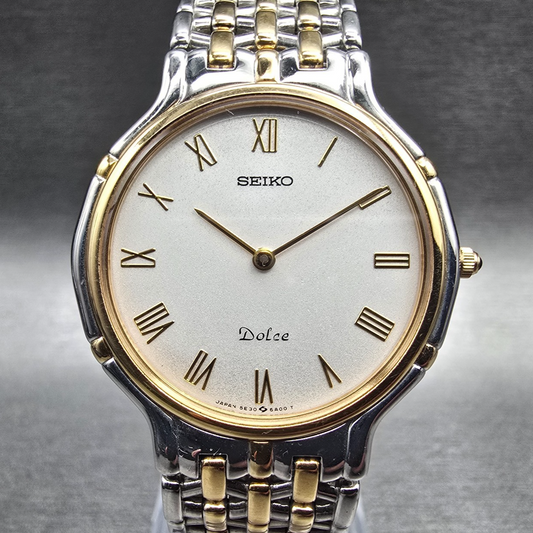 Seiko Dolce Watch Men 32mm Silver Dial Two Tone Round 5E30-6A00 New Battery0