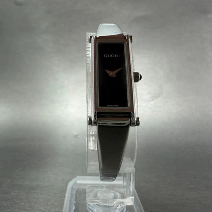 Gucci 1500L Tank Watch Women 12mm Black Dial Steel Rectangle Bangle New batteryB5