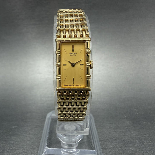 Seiko Tank Watch Women 12mm Champagne Dial Gold Tone 2e20-6109 New Battery 97HD0