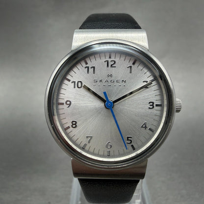 Skagen Watch Women 26mm Silver Dial Steel Round SKW2188 Leather Band New Battery1