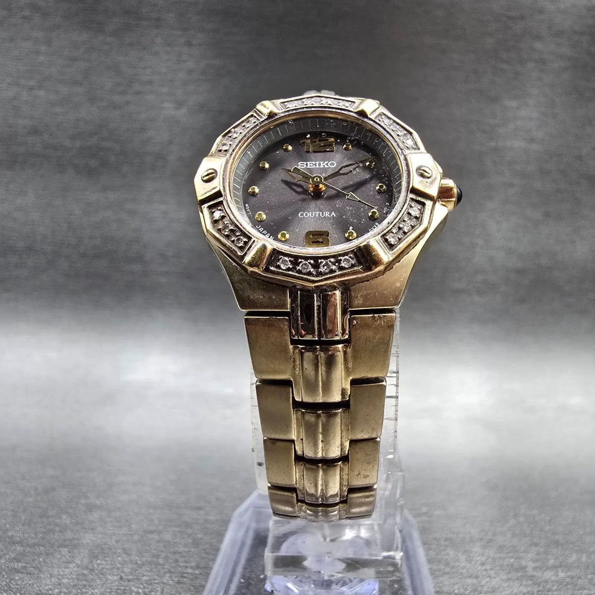 Seiko Coutura Watch Women 23mm Brown Dial Gold Tone Diamonds 1N01-0LE0 New Batt5