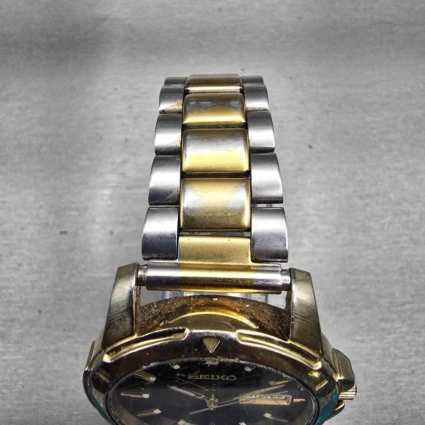 Seiko Watch Men 39mm Black Dial Gold Tone Daydate Round 7N43-0AZ0 New Battery4