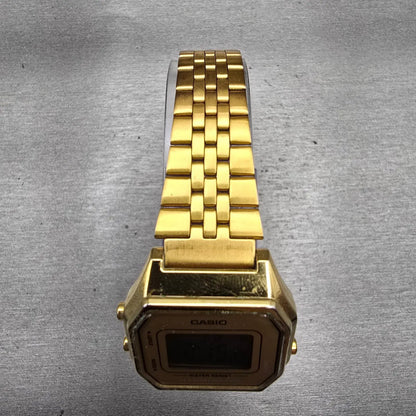 Casio Illuminator LA680W Watch Men 28mm Gold Dial Gold Tone Chrono Alarm New Bat4