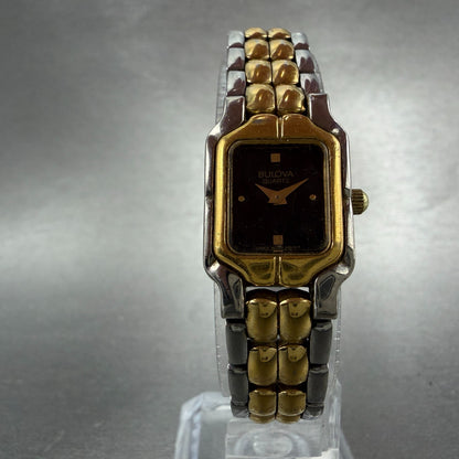 Bulova Tank Watch Women 17mm Black Dial Two Tone Rectangle 90H01T New Battery5