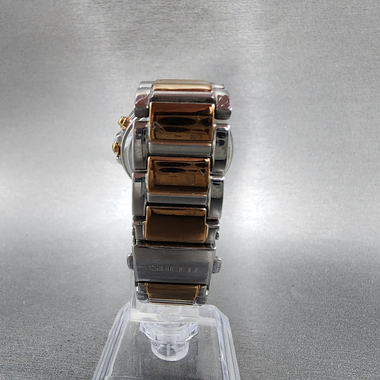 Casio Sheen Watch Women 34mm White Dial Two Tone Daydate Round New Battery7