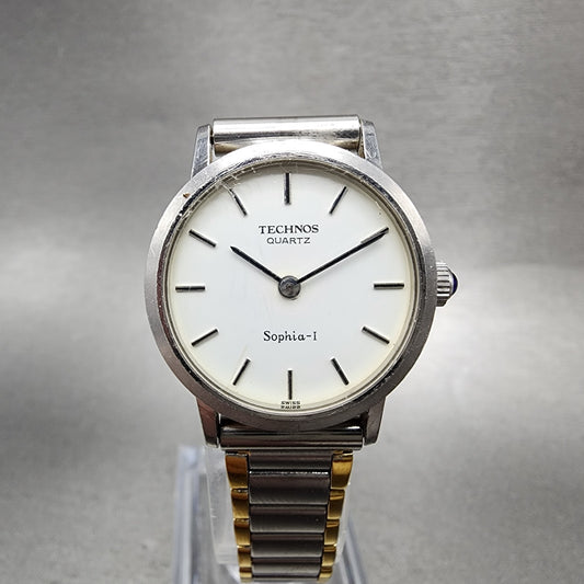 Technos Sophial Watch Women 25mm White Dial Silver Tone Round New Battery VTG0