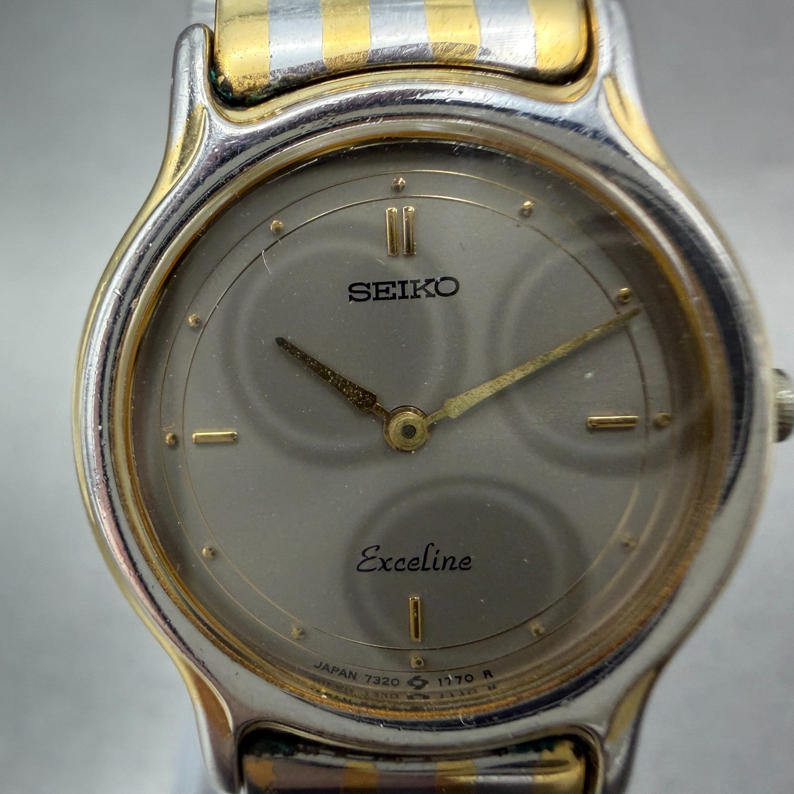 Seiko Exceline Watch Women 23mm Gray Dial Two Tone Round 7320-0350 New Battery1