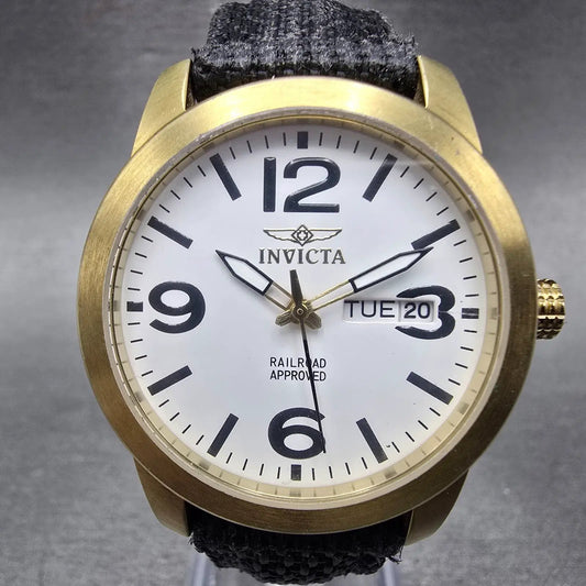 Invicta Railroad Approved Watch Women 35mm White Dial Gold Tone Daydate New Batt0