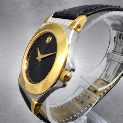 Movado Museum Watch Women 28mm Black Dial Two Tone Round NO Crystal New Battery