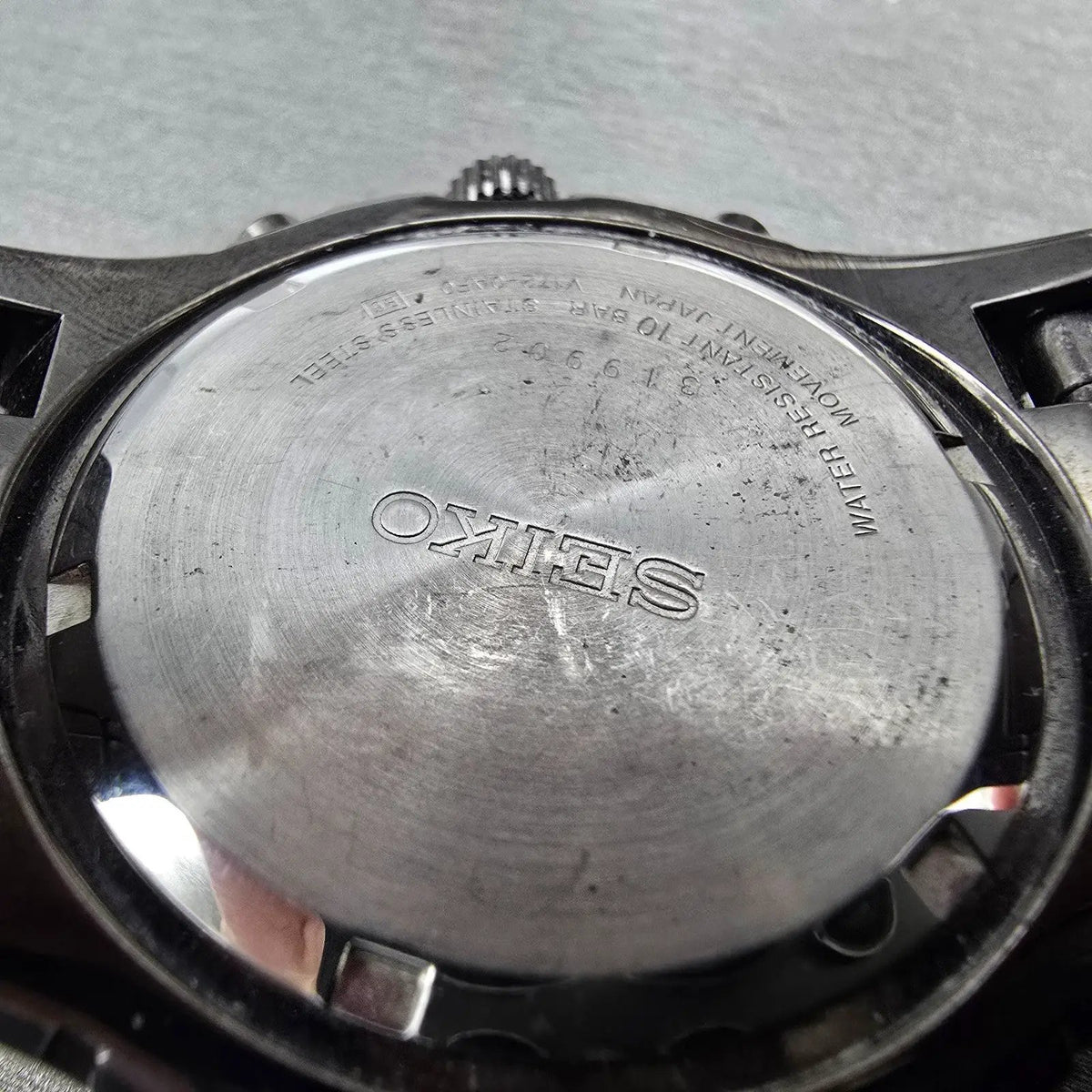 Seiko Chronograph Watch Men 44mm Black Dial Black Date Solar Alarm Works SSC0959