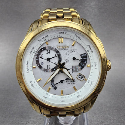 Citizen Eco-Drive Cal 8700 Watch Men 39mm White Dial Gold Perpetual Calendar B12