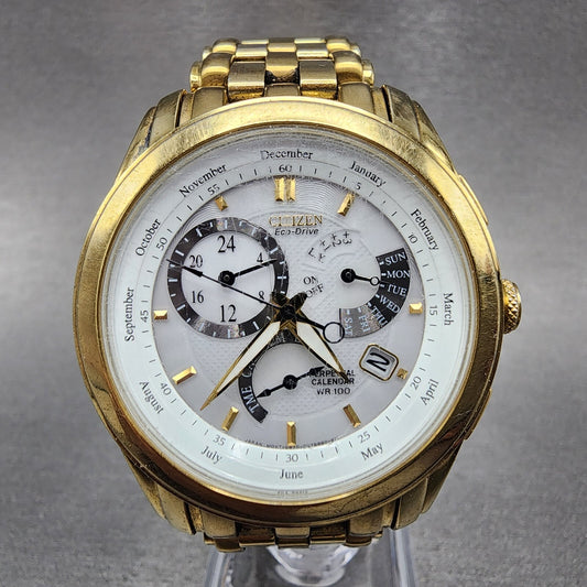 Citizen Eco-Drive Cal 8700 Watch Men 39mm White Dial Gold Perpetual Calendar B12