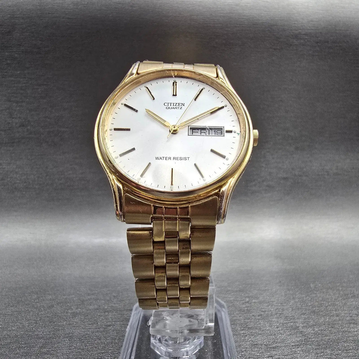 Citizen Watch Men 34mm Silver Dial Gold Tone Daydate Round 6100-S38222 New Batt5