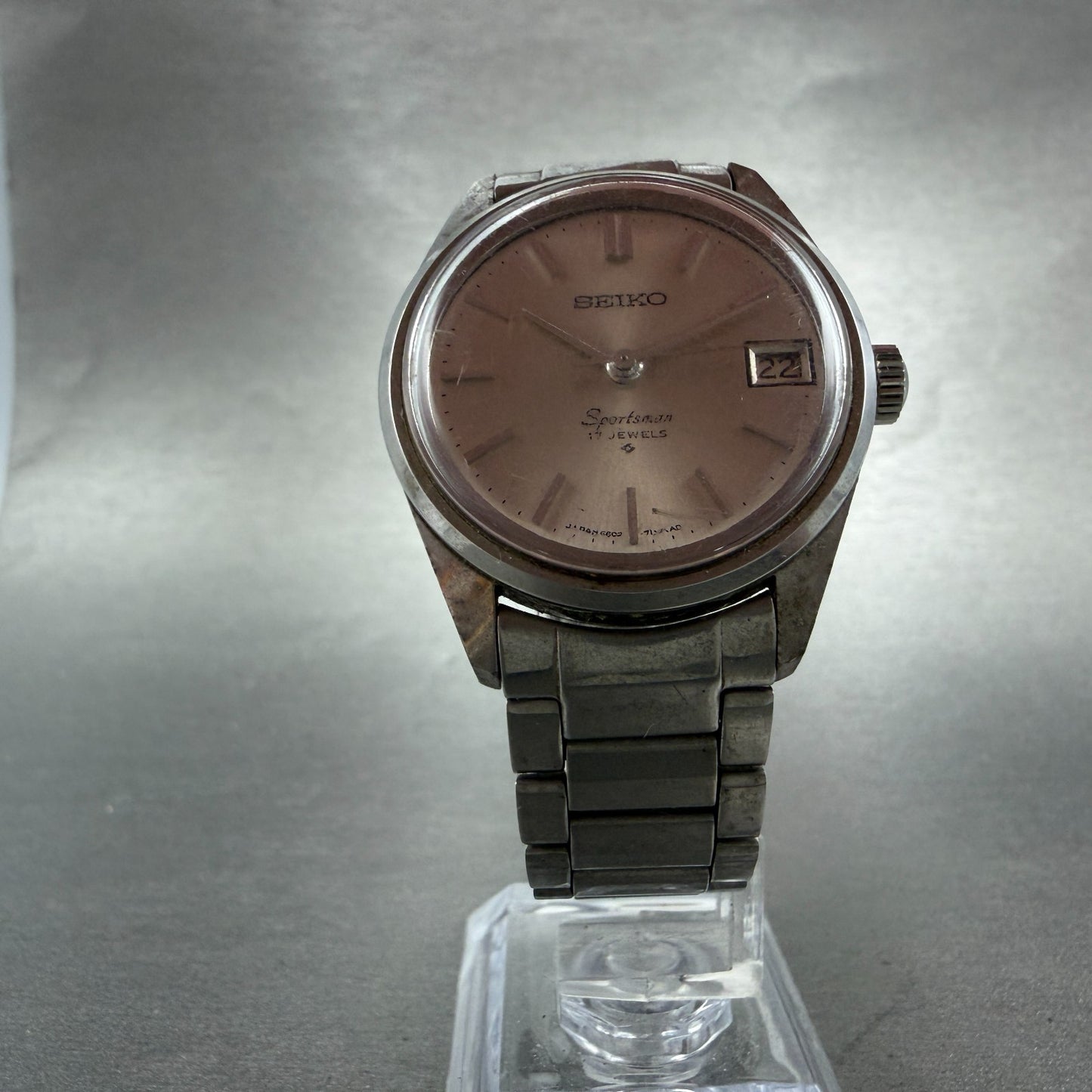 Seiko Sportsman Watch Men 34mm Silver Dial Steel Date Manual 6602-7030 Runs VTG5