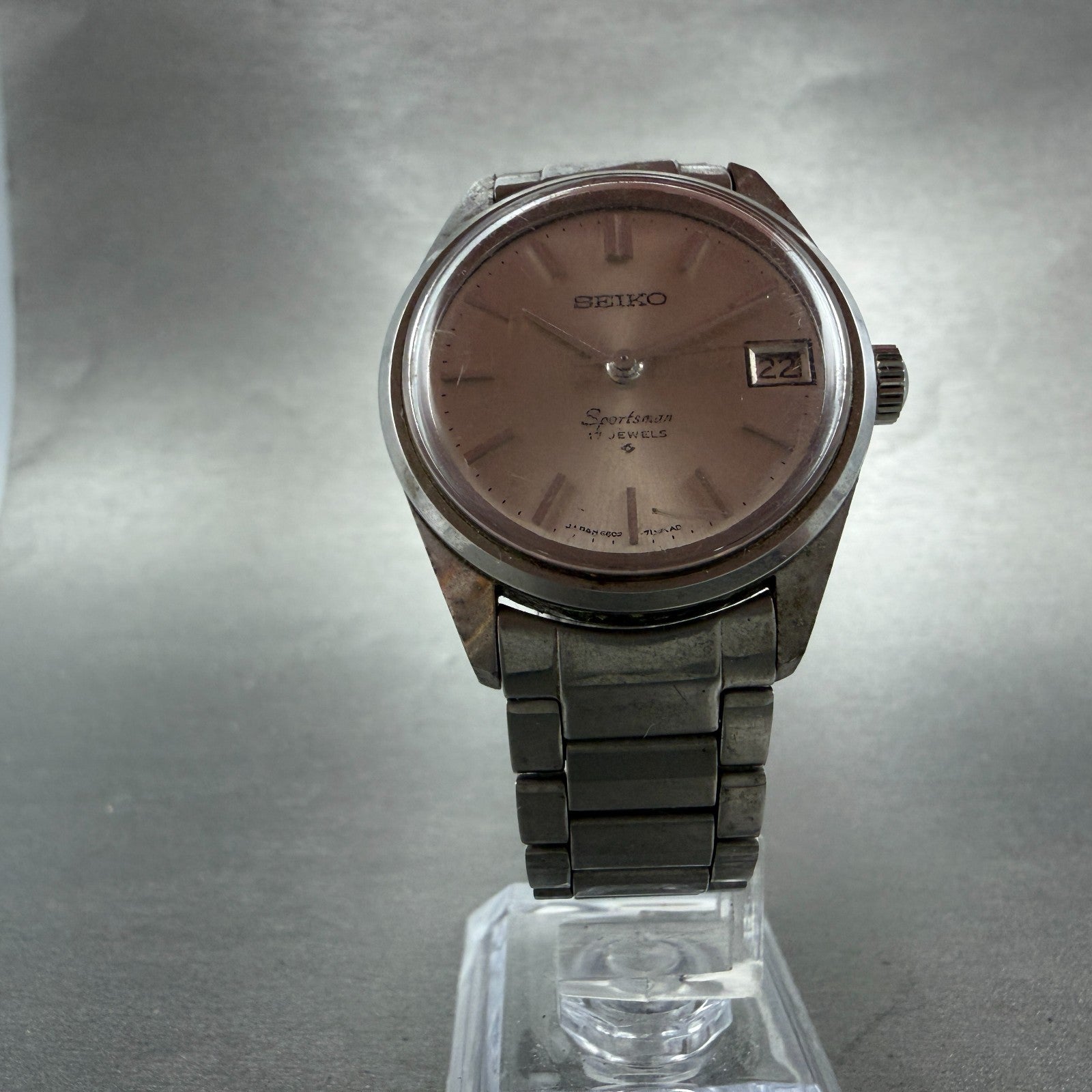 Seiko Sportsman Watch Men 34mm Silver Dial Steel Date Manual 6602-7030 Runs VTG5