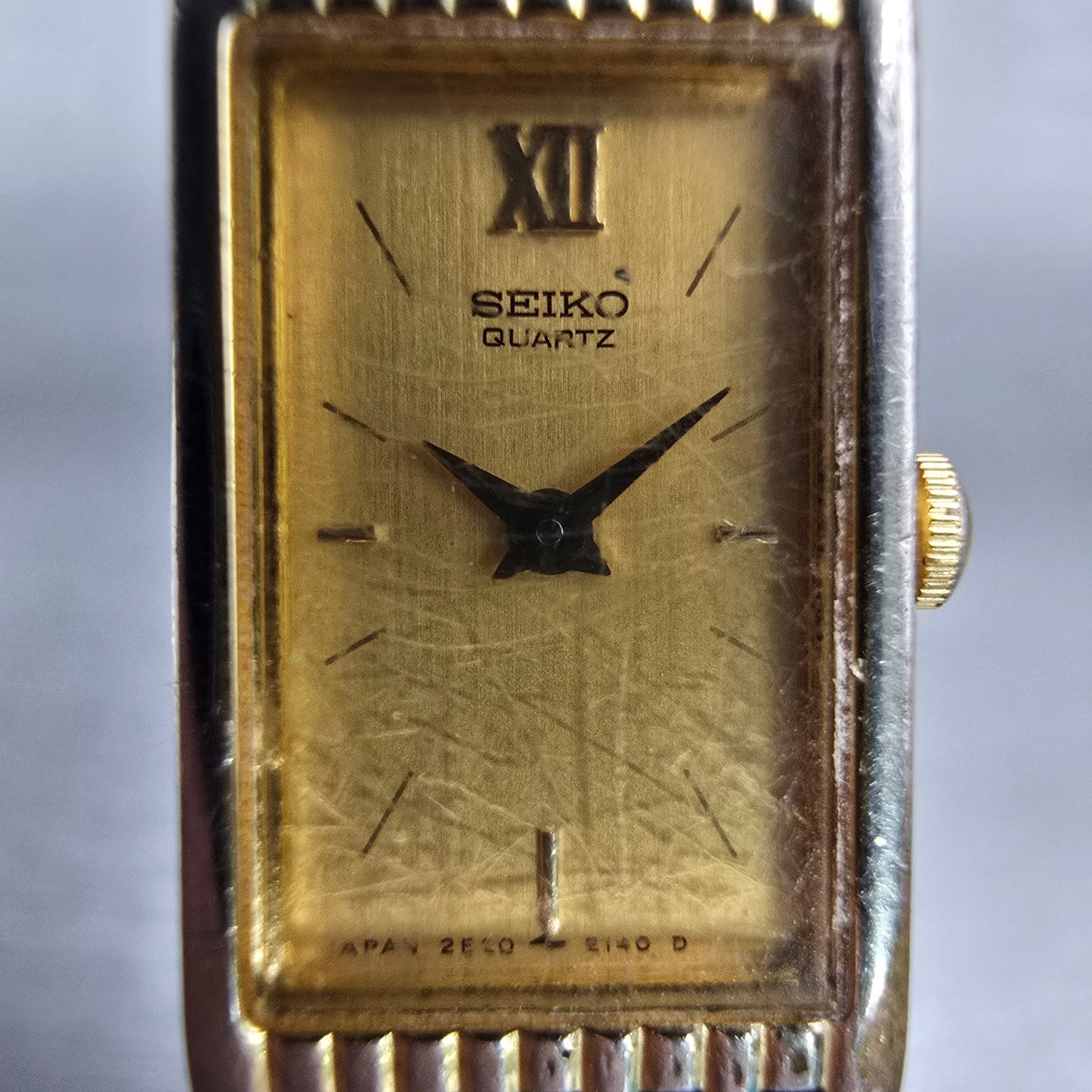 Seiko Watch Women 13mm Gold Dial Gold Tone Rectangle 2E20-6700 New Battery VTG1