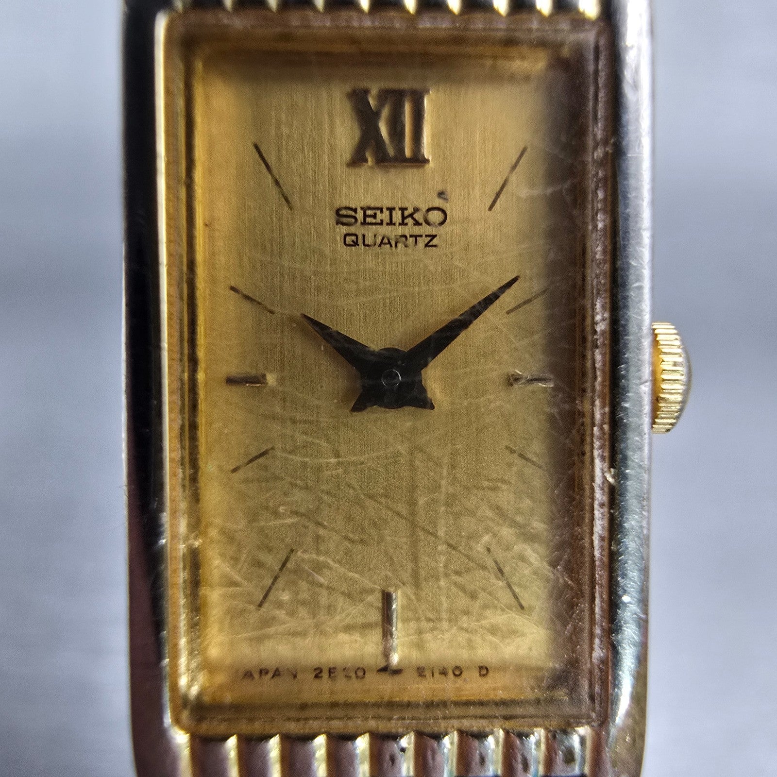 Seiko Watch Women 13mm Gold Dial Gold Tone Rectangle 2E20-6700 New Battery VTG1