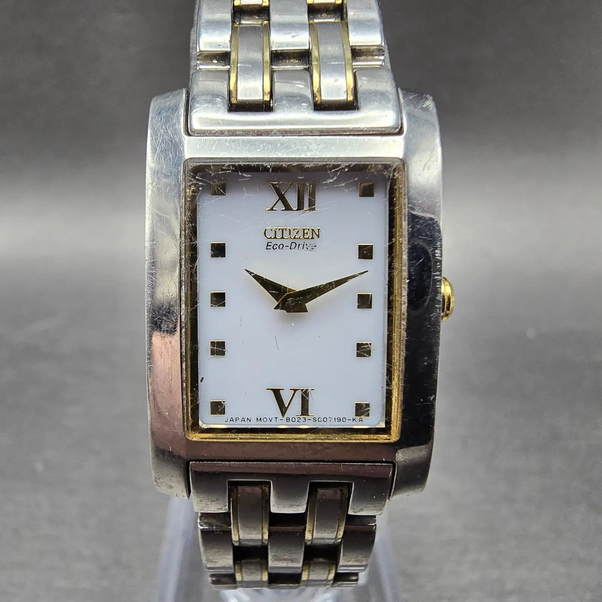 Citizen Eco-Drive Tank Watch Women 18mm White Dial Two Tone B023-S003971 Runs0