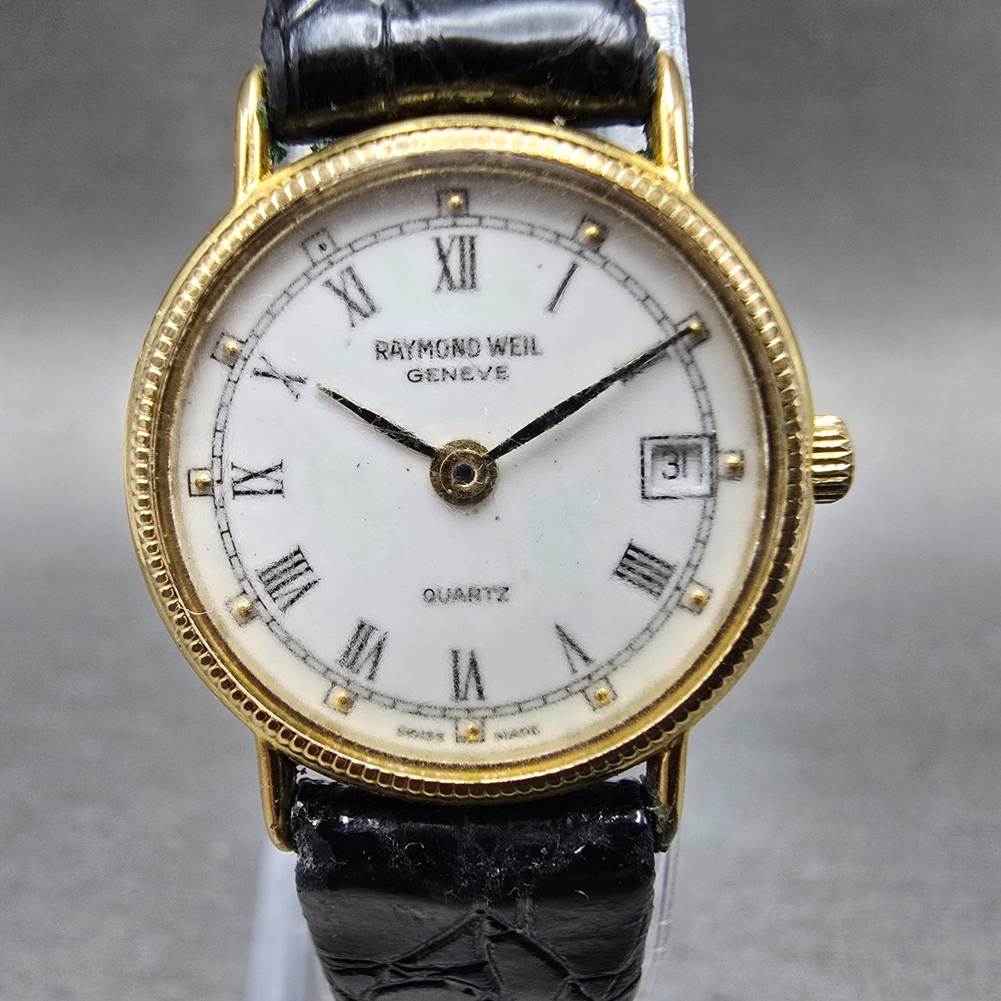 Raymond Weil Watch Women 23mm White Dial Gold Plated Date Round 5314 New Batt JH0