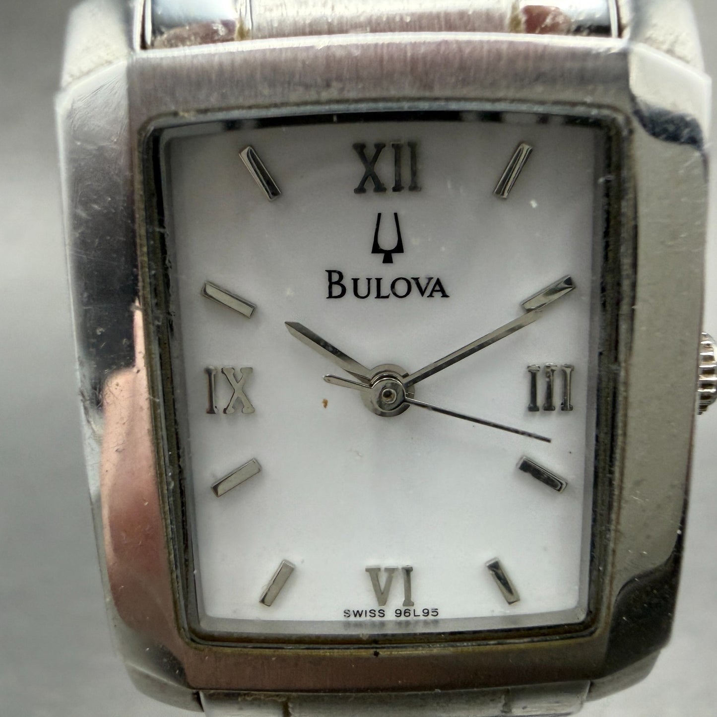 Bulova Tank Watch Women 22mm White Dial Silver Tone Rectangle 96L95 New Battery1